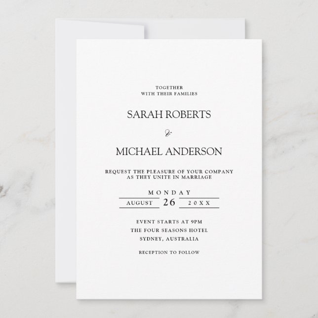 Convite Casamento de Script Negro Simples e Moderno (Frente)