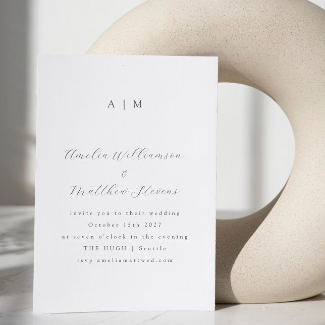 Convite Casamento de Script Preto Branco do Monograma Clás (Criador carregado)