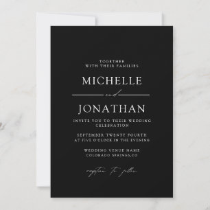 Convite Casamento de Script Preto Branco Elegante Tudo e
