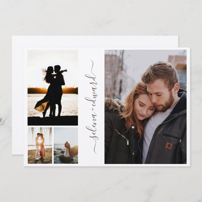 Convite Casamento de Script Silver Metálico com Grade de 4 (Frente/Verso)