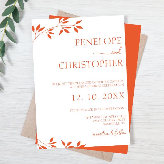 Convite Casamento de Script Simples de Caligrafia Laranja (Simple Orange Calligraphy Script Wedding Invitation)