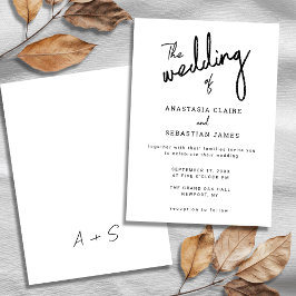 Convite Casamento de Script Simples de Caligrafia Preta e 