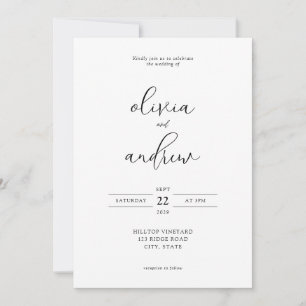 Convite Casamento de Script Simples, Preto e Branco