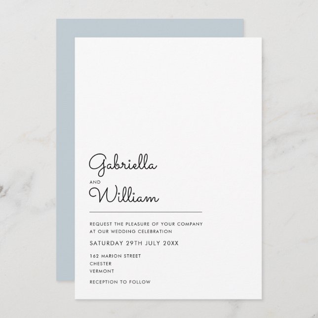 Convite Casamento de Script Simples Preto e Branco (Frente/Verso)