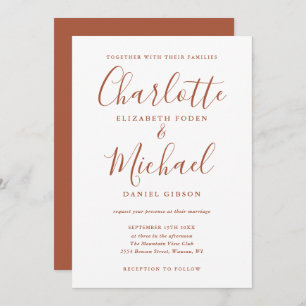 Convite Casamento de Script Terracotta Minimalista
