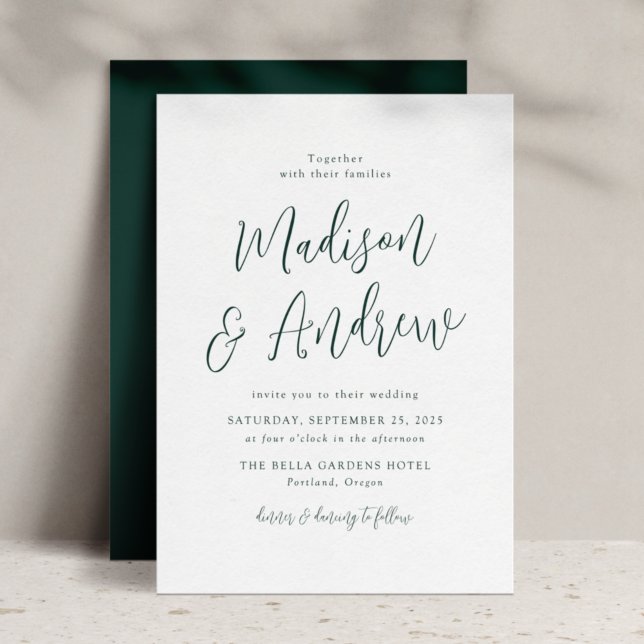 Convite Casamento de Script Verde de Floresta Simples (Criador carregado)
