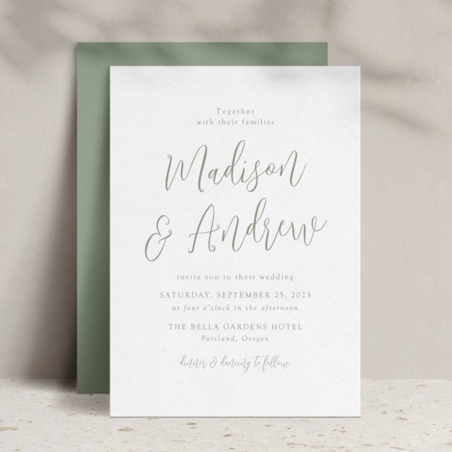 Convite Casamento de Script Verde Simples Sage (Criador carregado)