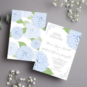 Convite Casamento de Script Watercolor Blue Hydrangea