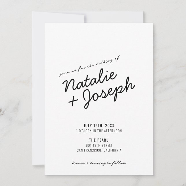 Convite Casamento de Script Whimsical Retro Moderno Convit (Frente)