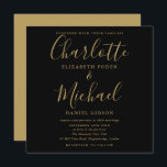 Convite Casamento De Scripts De Assinatura Dourada E Preta<br><div class="desc">Apresentando nomes elegantes de estilo de assinatura,  este simples convite de casamento na moda preto e dourado pode ser personalizado com seus detalhes de casamento em letra chic. Projetado por Thisnotme©</div>