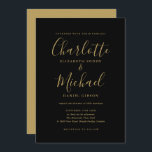 Convite Casamento De Scripts De Assinatura Dourada E Preta<br><div class="desc">Convite de casamento elegante,  preto e dourado,  com nomes de estilo de assinatura,  este convite de casamento de na moda pode ser personalizado com as suas informações em letra chic. Projetado por Thisnotme©</div>