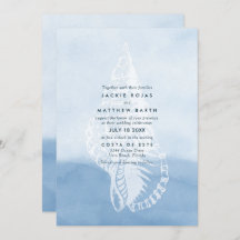 Casamento de Seashell de Praia Blue Watercolor