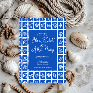 Convite Casamento de Seashell Grid Beach no Mar CUSTOM