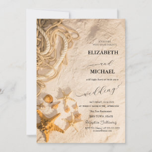 Convite Casamento de Seashells Rope Sand Script