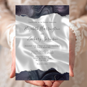 Convite Casamento de Seda Branca com Cinza Moody Silver Ag