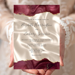 Convite Casamento de Seda Marfim com Ágata em Dourado Borg