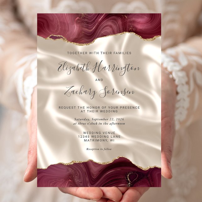 Convite Casamento de Seda Marfim com Ágata em Dourado Borg (Criador carregado)