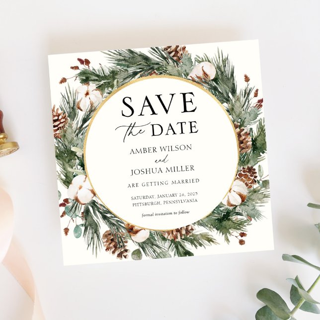 Convite Casamento de Sempre-verde de Inverno Salve a Data (Criador carregado)