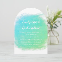 Convite Casamento de Serenity Blue e Green Watercolor