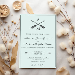 Convite Casamento de Setas e Monogramas   Mint Green