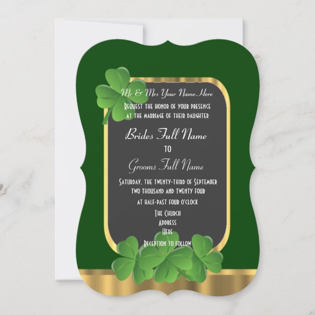 Convite Casamento de shamrock irlandês verde (Frente)