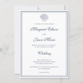 Convite Casamento de Shell Azul Escuro Elegante