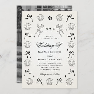 Convite Casamento de Shell de Seashell Costeiro Marítimo D