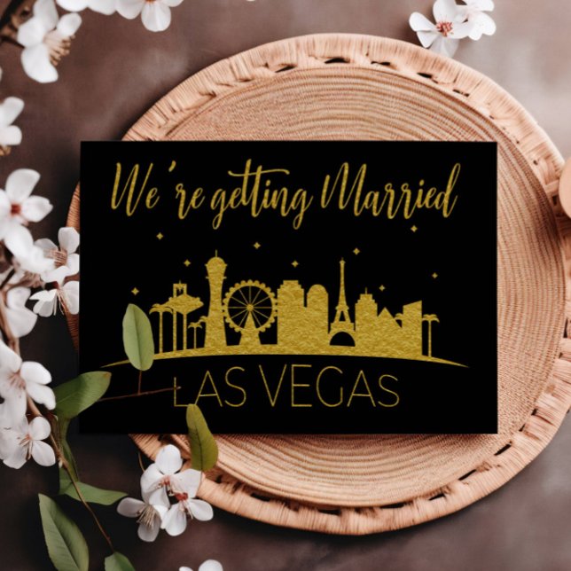 Convite Casamento de Silhouette em Las Vegas Dourado e pre (Criador carregado)