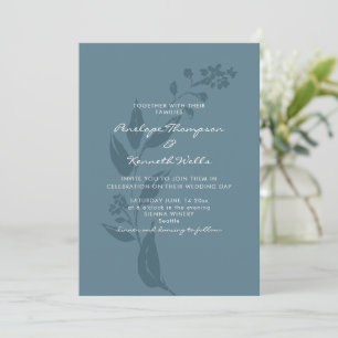 Convite Casamento De Silhueta Azul De Teal Botânico Elega