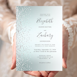 Convite Casamento de Silver Diamond Confetti Aqua Ombre
