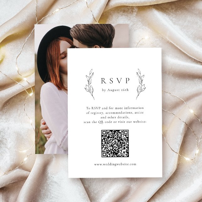 Convite Casamento de simples elegância botânica com código (Simple elegance botanical greenery QR code wedding Invitation)