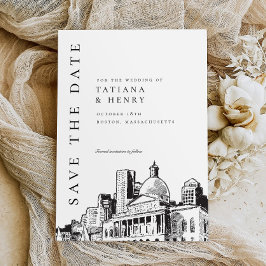 Convite Casamento de Sketch Moderno Elegante em Boston Sal