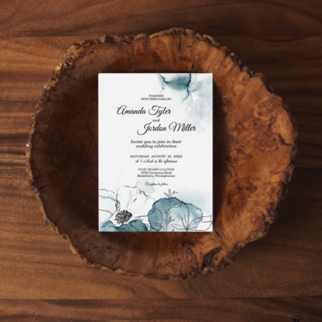 Convite Casamento de Sketch Teal Watercolor (Criador carregado)