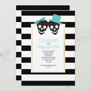 Convite Casamento de Skules e stripes aqua Halloween
