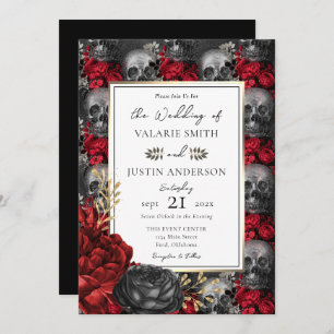 Convite Casamento de Skulls Floral Gothic