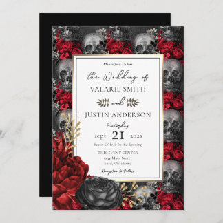 Convite Casamento de Skulls Floral Gothic