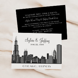 Convite Casamento de Skyline em Chicago, preto e branco