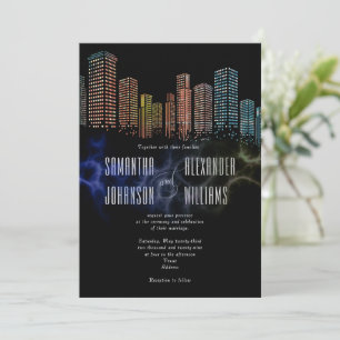 Convite Casamento de Skyline Noturno Negra Moderno