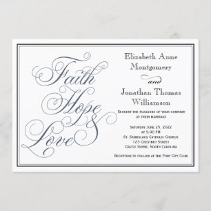 Convite Casamento de Slate Blue Faith Hope & Love