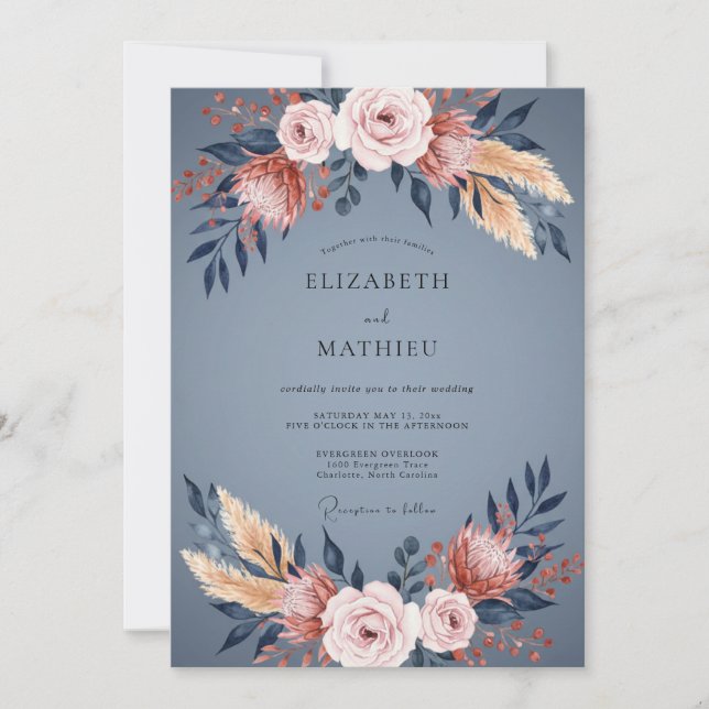 Convite Casamento de Slate Copper Protea Eucalipto (Frente)
