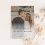 Convite Casamento de Sobreposição de Foto do Script 2 Eleg<br><div class="desc">Um convite para casamento de fotos simples e chic 2 com detalhes elegantes de caligrafia de script e uma cobertura do tipo clássico em uma foto vertical de retrato na frente. A parte de trás tem uma foto adicional. Clique no botão editar para personalizar este design.</div>