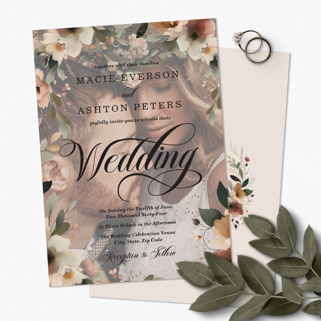 Convite Casamento de Sobreposição de Foto Elegance Wildflo (Step into a world where love and nature intertwine, with our Ethereal Elegance Photo Invites.)
