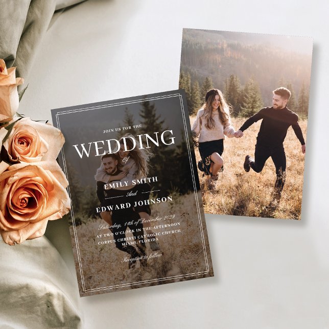 Convite Casamento de Sobreposição de Foto Elegante (Criador carregado)