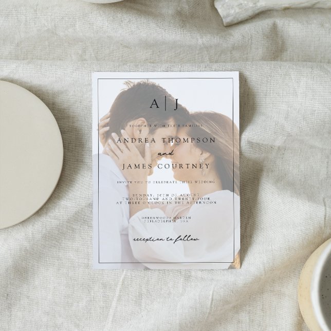 Convite Casamento de Sobreposição de Fotos Branco e Preto  (Criador carregado)