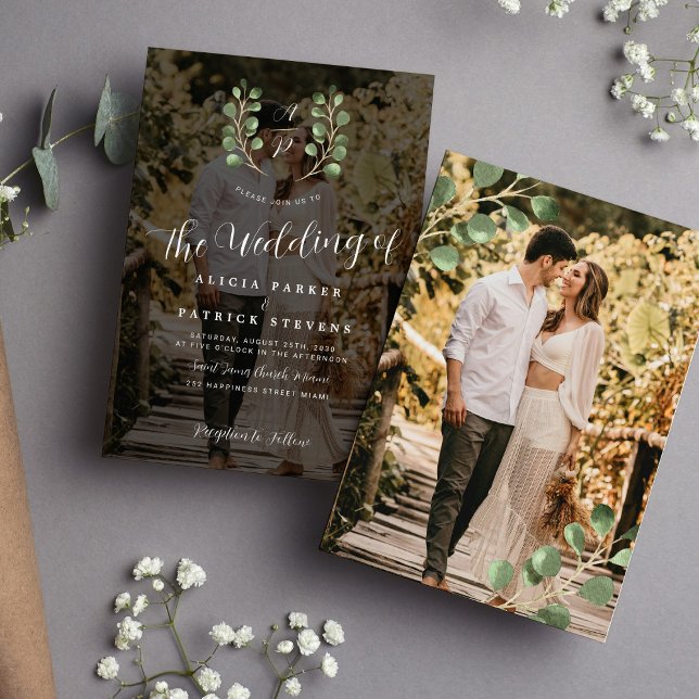 Convite Casamento de sobreposição de fotos com monograma d (Criador carregado)