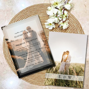 Convite Casamento de Sobreposição de Fotos em Branco e Pre