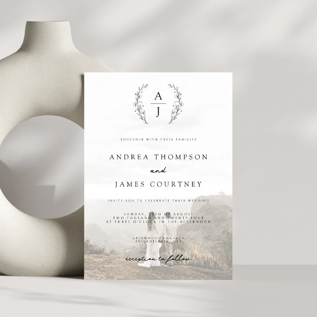 Convite Casamento de Sobreposição de Fotos em Branco Preto (Criador carregado)