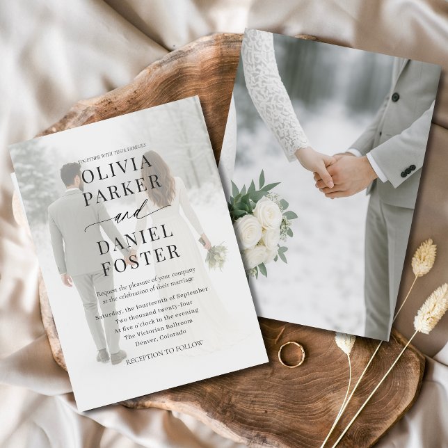 Convite Casamento de Sobreposição de Fotos Moderna Elegant (Criador carregado)