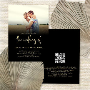 Convite Casamento de Sobreposição de Fotos Pretas do Códig