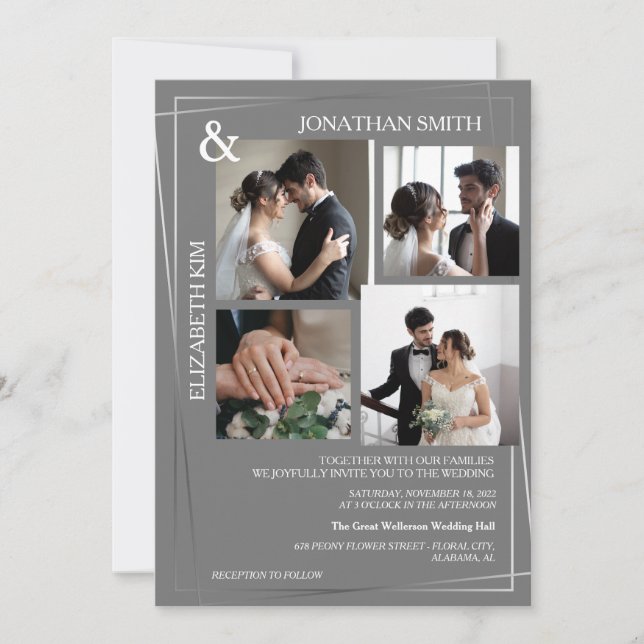 Convite Casamento de Sobreposição de Grade de Fotografias  (Frente)